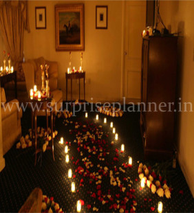 Proposal Setup with Rose Petals & Candles at Home