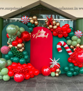 Luxury Christmas Balloon Arch Backdrop with Neon Sign