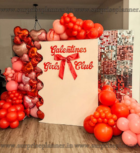 Galentine’s Girls Club Valentine Decor Setup