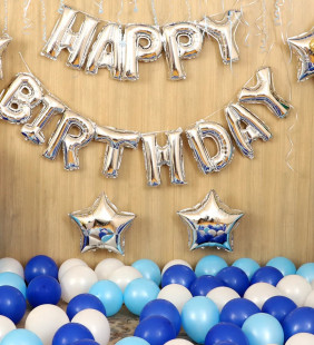 Blue & White Balloon Birthday Decoration at Home
