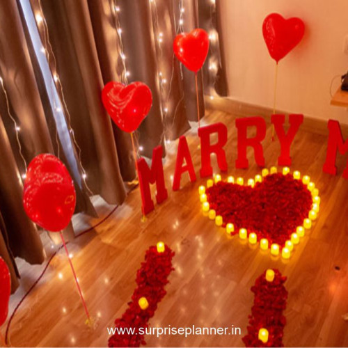 Proposal Setup with Rose Petals & Candles at Home