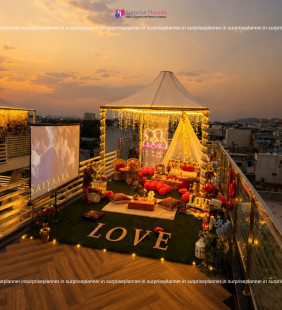 Luxury Rooftop Private Cabana Movie Date Night Setup