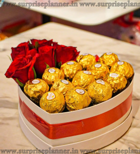 Heart Shaped Roses and Ferrero Rocher Box