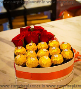 Heart Shaped Roses and Ferrero Rocher Box
