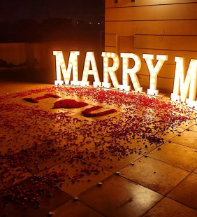 Proposal Setup WIth Big Marry Me Letters