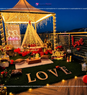 Luxury Rooftop Private Cabana Movie Date Night Setup