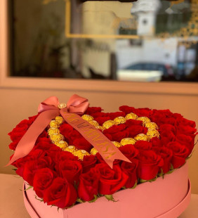 Heart Shaped Red Rose Box with Ferrero Rocher